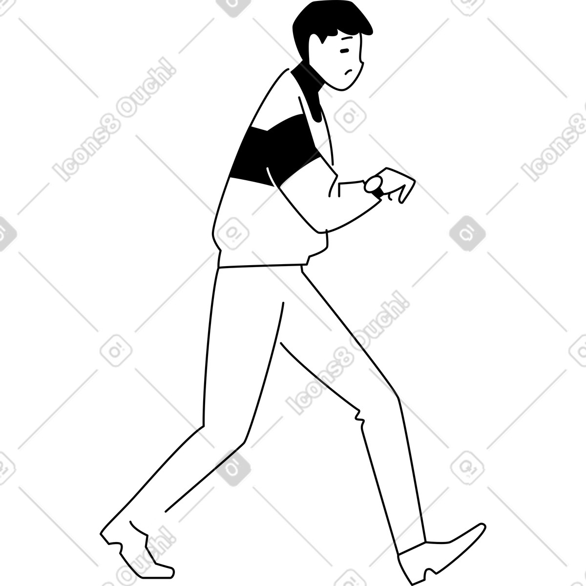Eiliger mann schaut auf seine uhr-Illustration im Weekday-Stil als Download in PNG, SVG