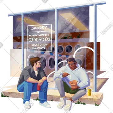 세탁소 근처에서 길거리 음식을 먹는 남자들 PNG, SVG