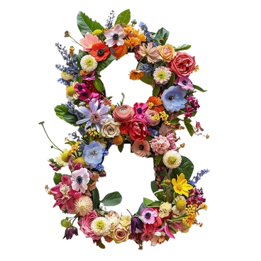 A floral arrangement shaped like the number eight - Initial style illustration