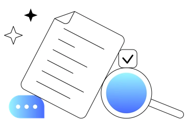 A document with a magnifying glass and chat bubble - Azure style illustration