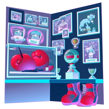 A collection of boxing memorabilia displayed in a dedicated sports bar