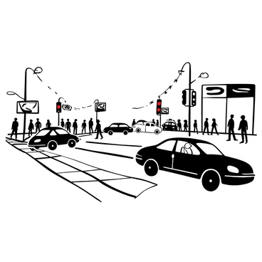 A car stopping just in time to avoid a collision at a busy intersection.