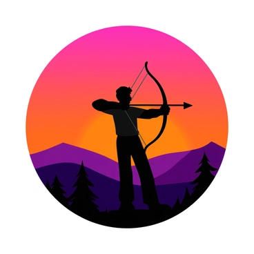 The silhouette of an archer against a sunset backdrop, bow drawn