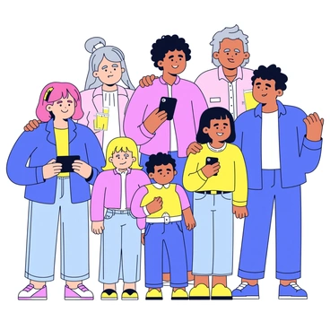 An artist reimagining a vintage family photo with modern fashion and tech gadgets