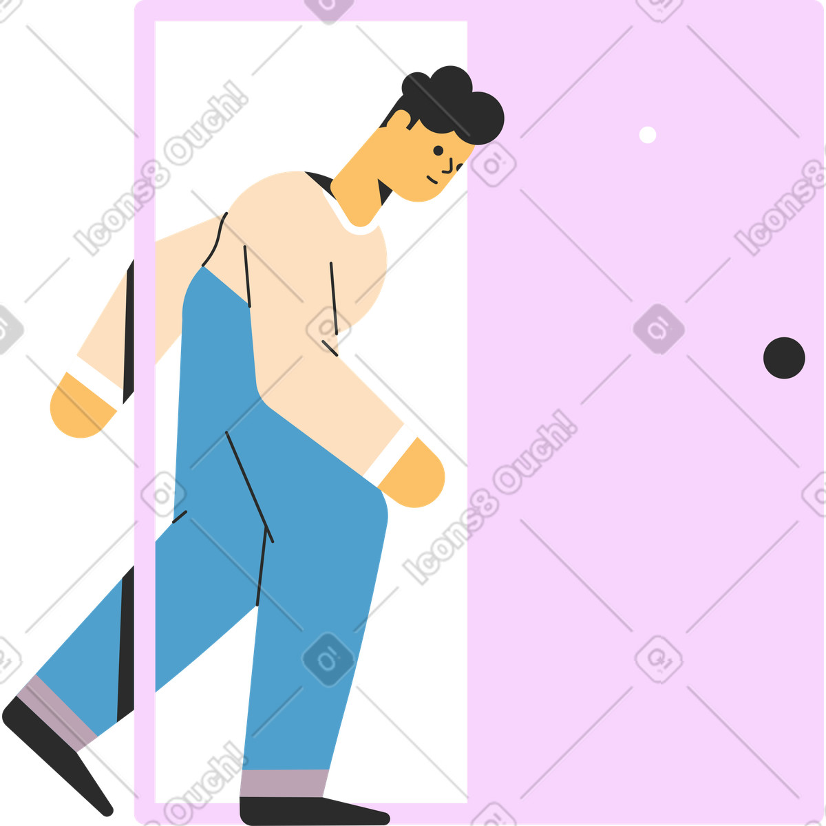 下载 Marginalia 风格的 Man coming out of the door 插画，支持 PNG、SVG 格式