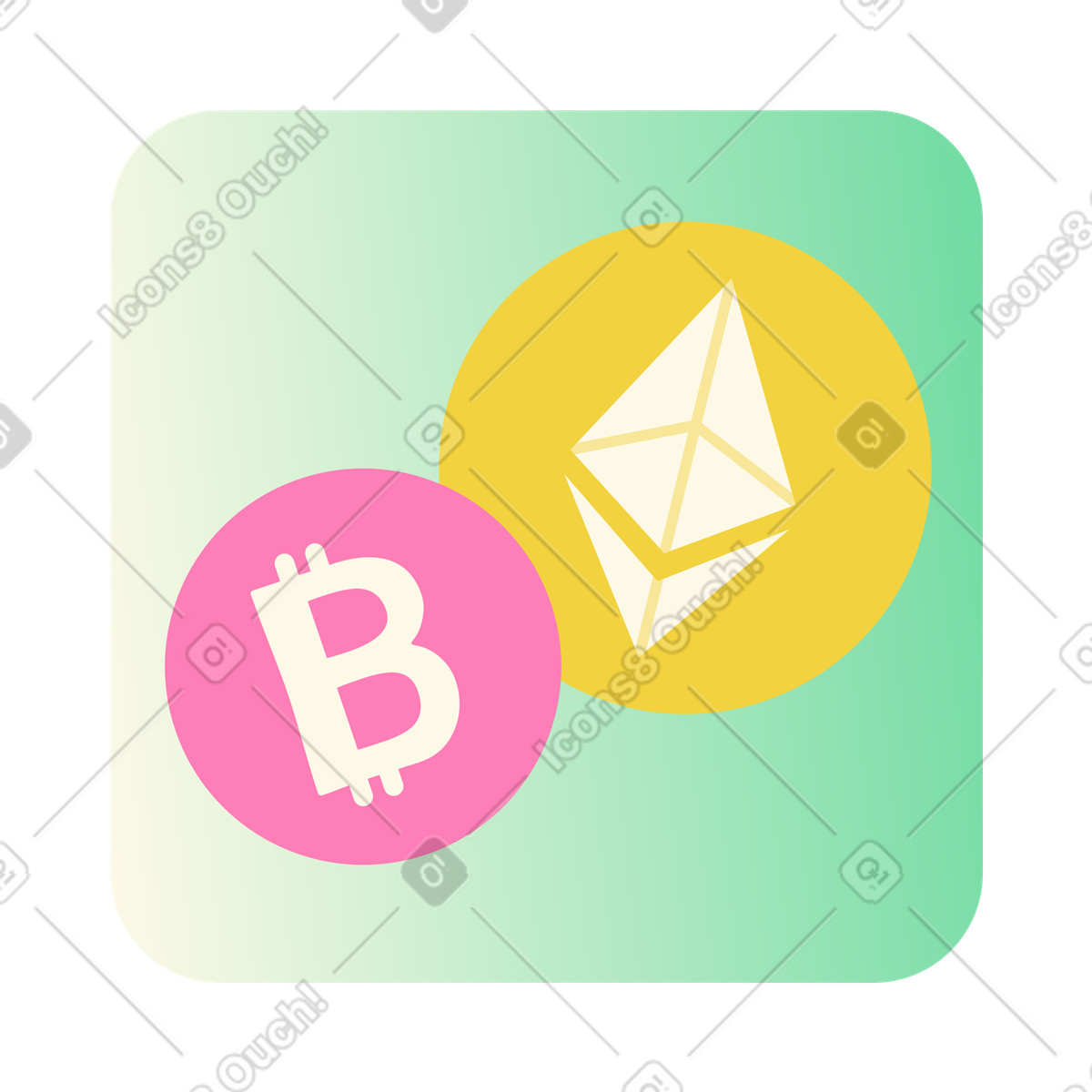 Illustration Icônes bitcoin et ethereum dans le style Beam à télécharger aux formats PNG, SVG