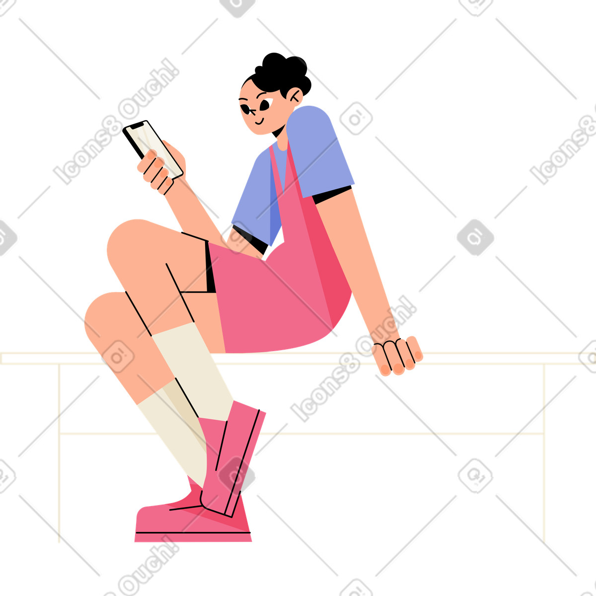 Ilustração de Menina com telefone celular em no estilo Juicy para baixar em PNG, SVG