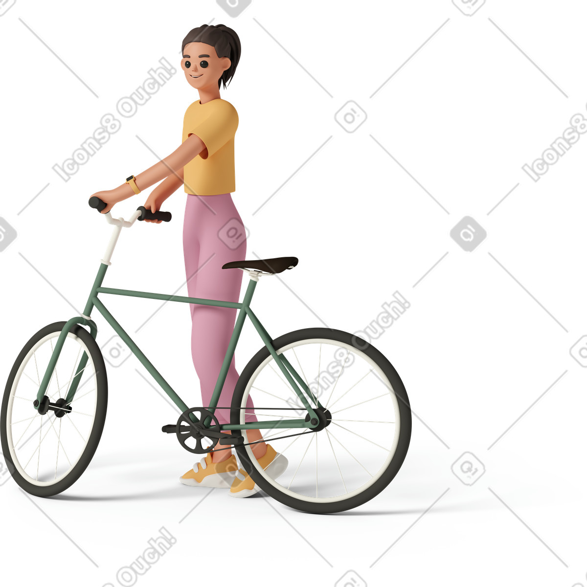 Ilustração de Side view of young woman standing with bicycle em no estilo 3D Casual life para baixar em PNG, SVG