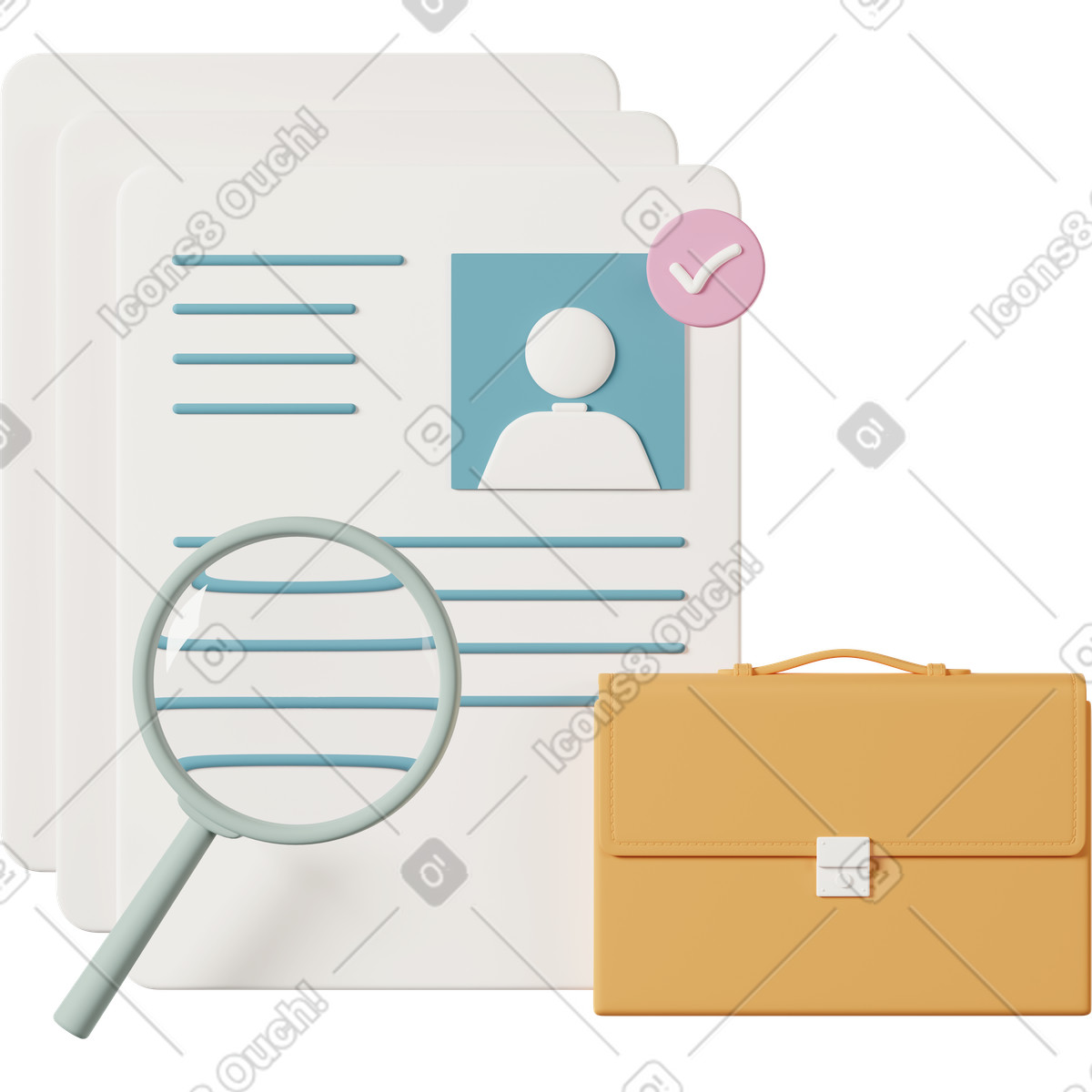 3D Casual life 스타일의 Candidate resumes and briefcase 일러스트레이션 PNG, SVG 다운로드