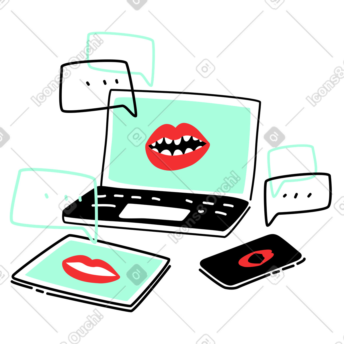 Gadget che producono infoglut o sovraccarico di informazioni illustrazione in stile Spicy scarica in PNG, SVG