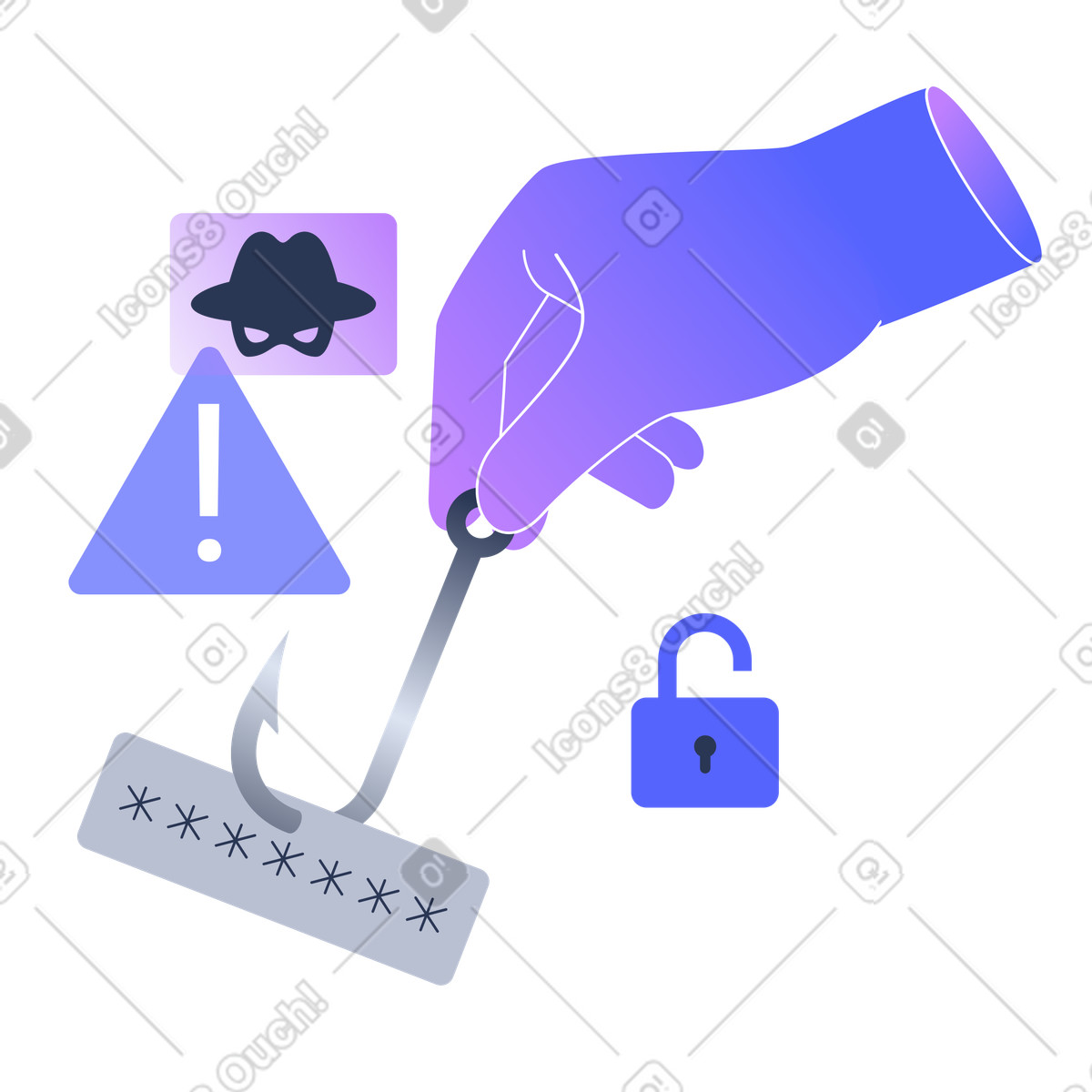 Phishing, furto di identità illustrazione in stile Lucent scarica in PNG, SVG
