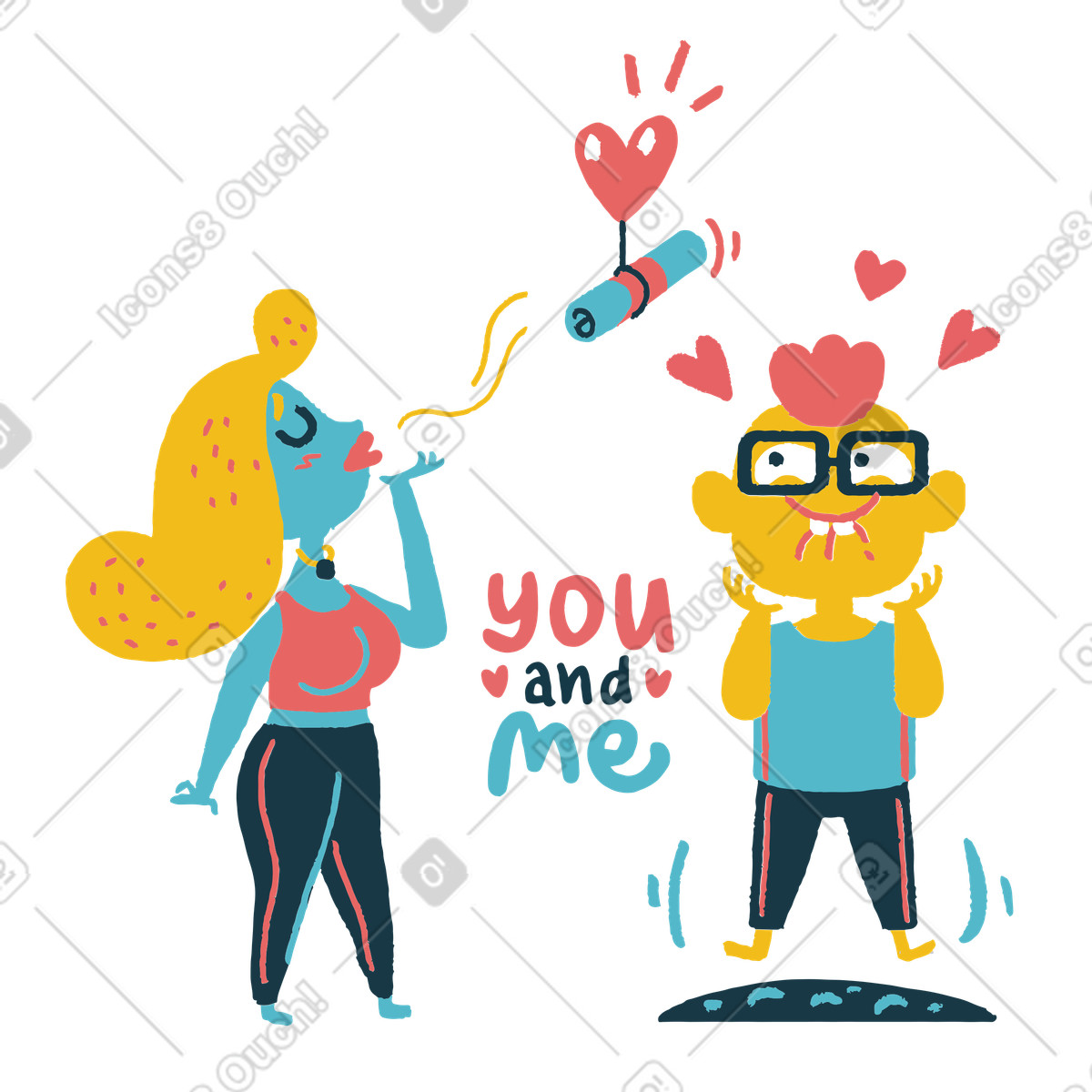 Cute love declaration to partner with hearts floating illustration in Flamenco style download in PNG, SVG
