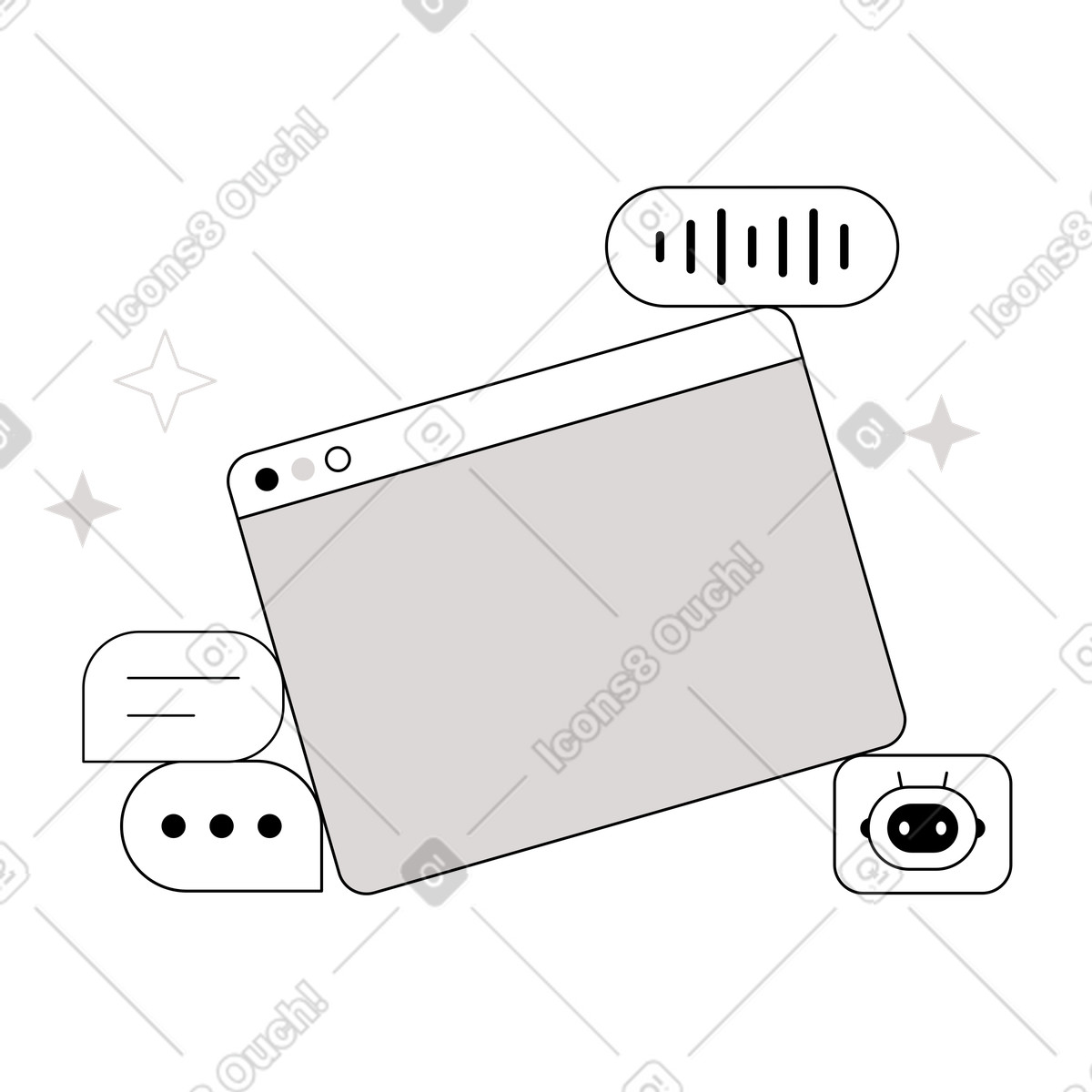 Chat interface with bot and speech bubbles, Virtual assistant or helpdesk automation illustration in PNG, SVG