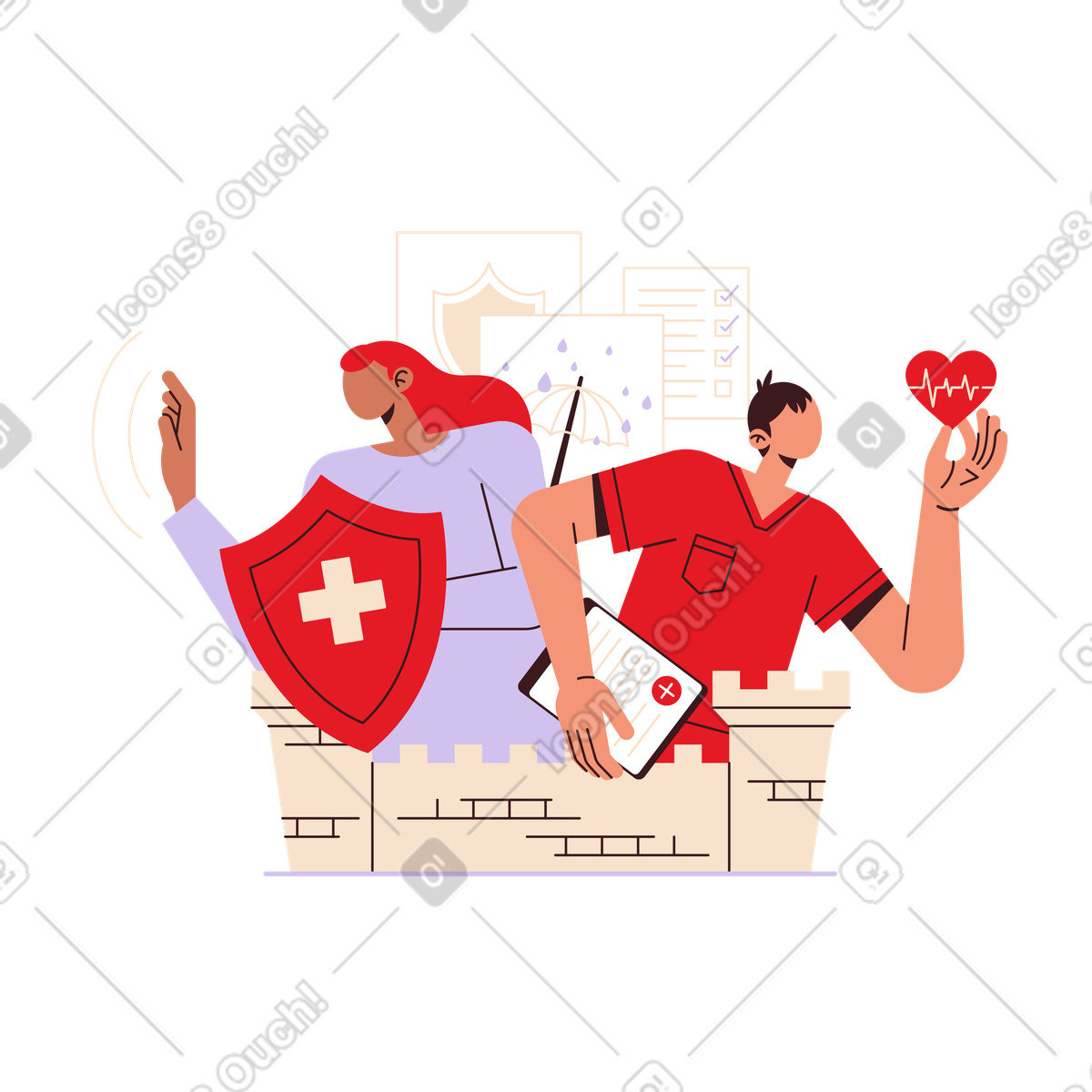 Health insurance and healthcare illustration in Folks style download in PNG, SVG