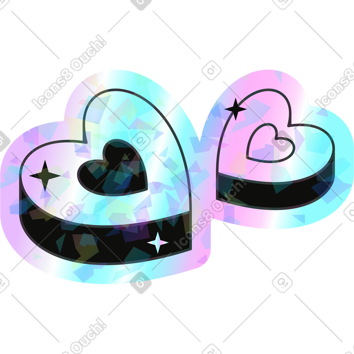 Ilustración Corazones de chocolate en estilo Holostickers a descargar en PNG y SVG