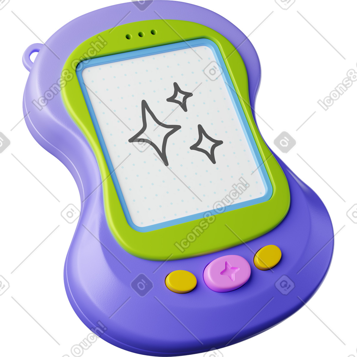 Tablet toy device with screen doodle stars and colorful buttons illustrazione in stile 3D Plastic scarica in PNG, SVG