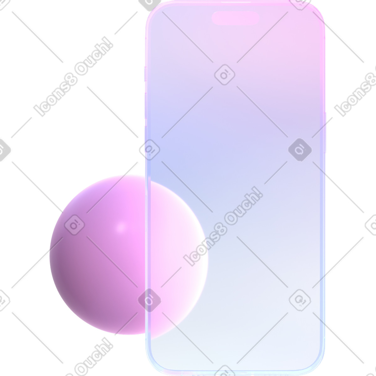 Composizione con mockup di smartphone e sfera illustrazione in stile 3D Glassy scarica in PNG, SVG