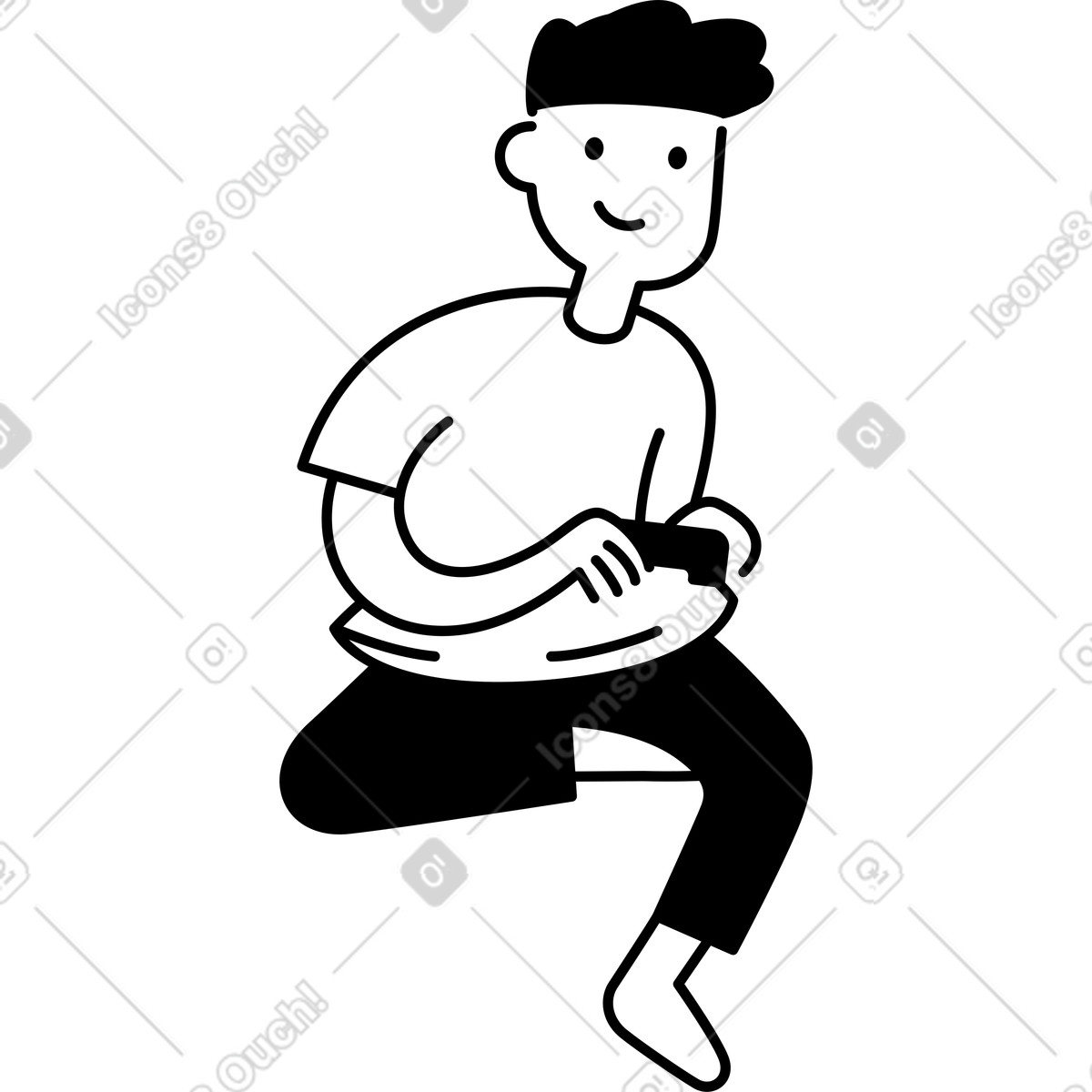Gamer character holding controller sitting relaxed with happy expression-Illustration im Notion Line Art-Stil als Download in PNG, SVG