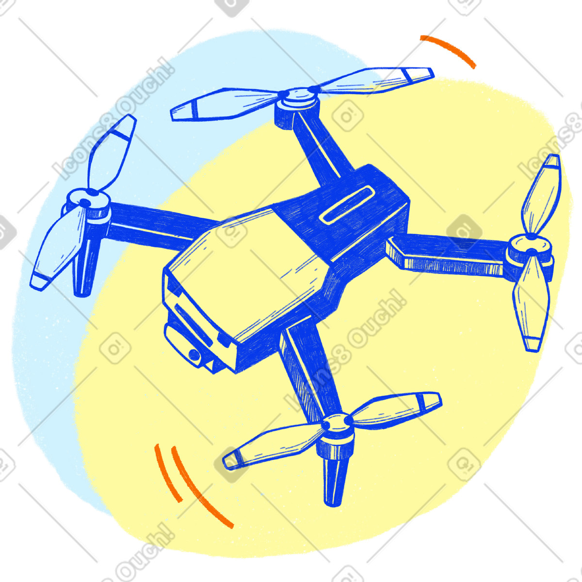 Ilustração de Flying blue drone em no estilo Biro para baixar em PNG, SVG
