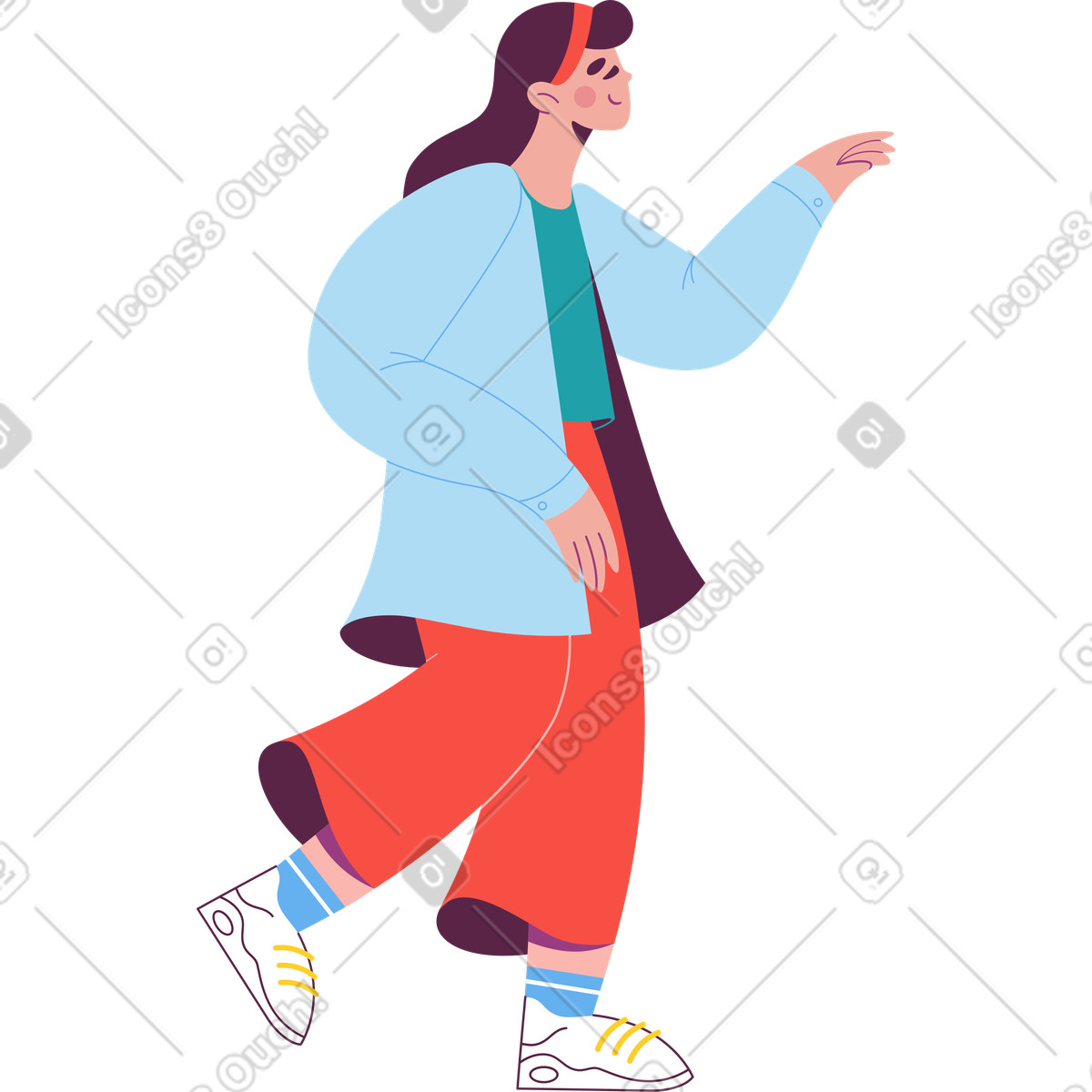 Pensive woman scientist in a coat illustration Sammy style download PNG, SVG