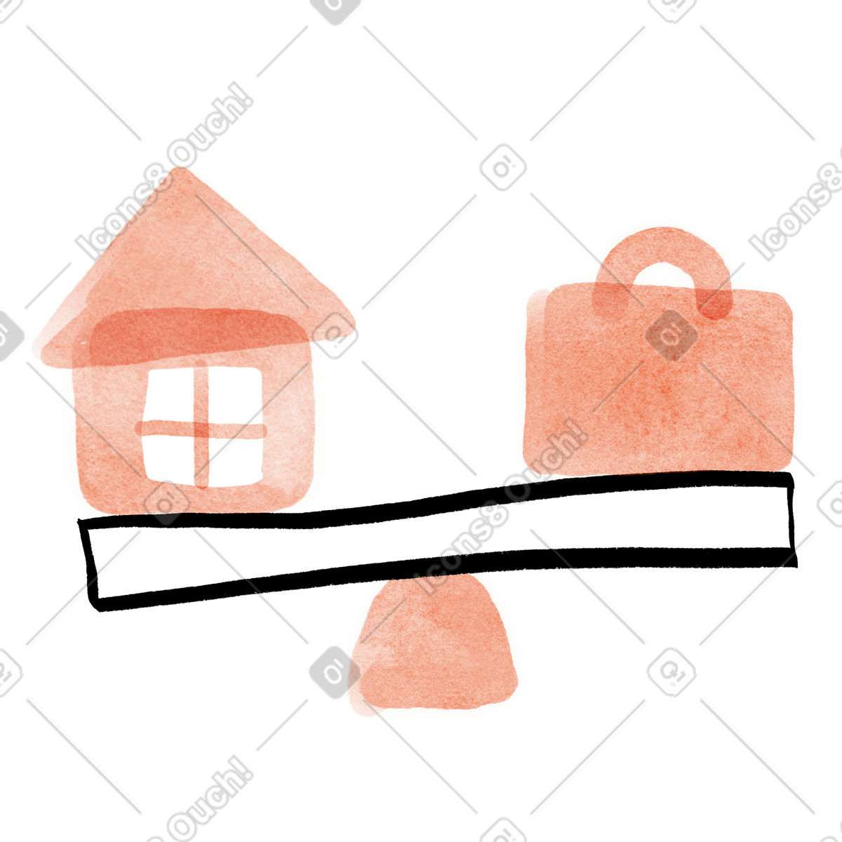 Ilustración Casa y maletín en equilibrio sobre un balancín, entre vida laboral personal, flexibilidad elección de estilo Hand-drawn animation a descargar PNG SVG
