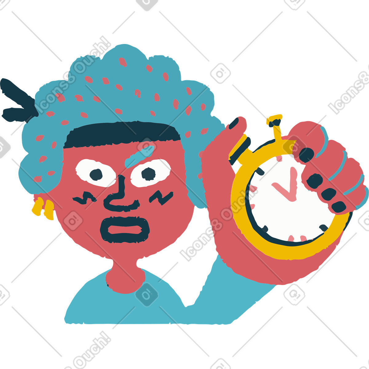Woman holding timer-Illustration im Flamenco-Stil als Download in PNG, SVG