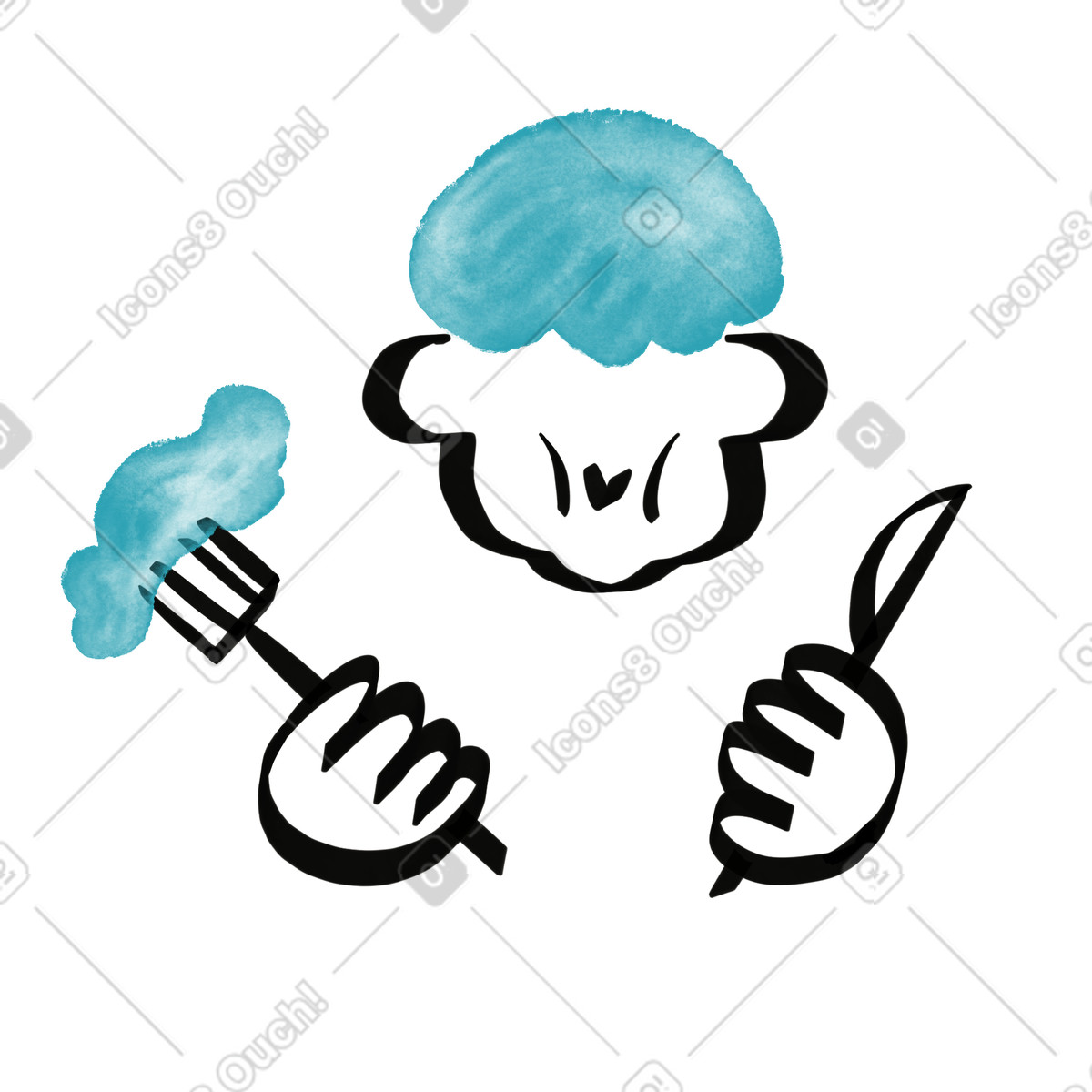 Person eating food with cutlery for nutrition concept illustrazione in stile Watercolor sketch scarica in PNG, SVG