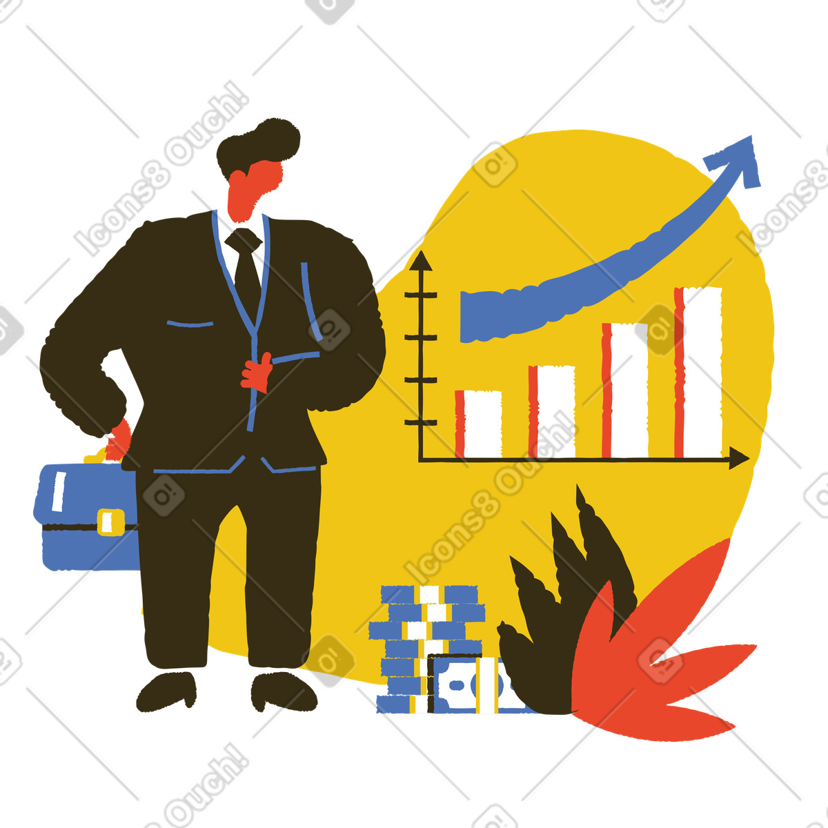 Businessman showcasing profit growth in presentation illustration Bermuda style download PNG, SVG