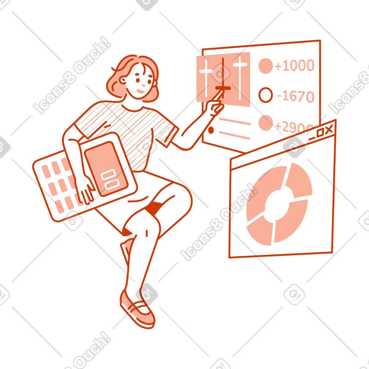 Eine junge frau macht finanzplanung-Illustration im Natty-Stil als Download in PNG, SVG
