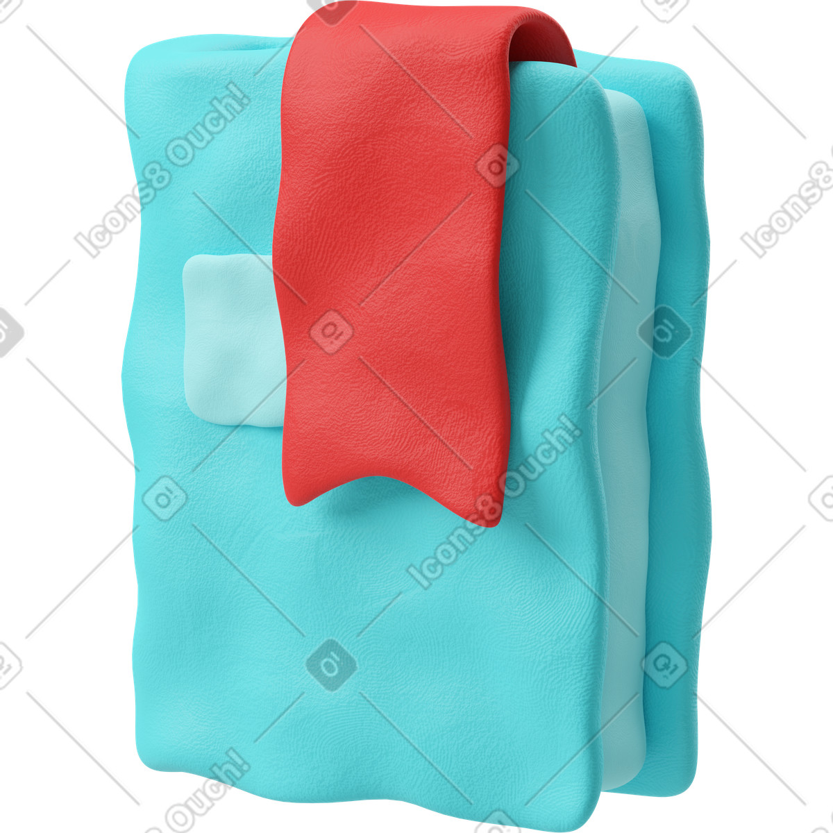 下载 3D Plastilina 风格的 蓝色和红色书签符号的四分之三视图 插画，支持 PNG、SVG 格式