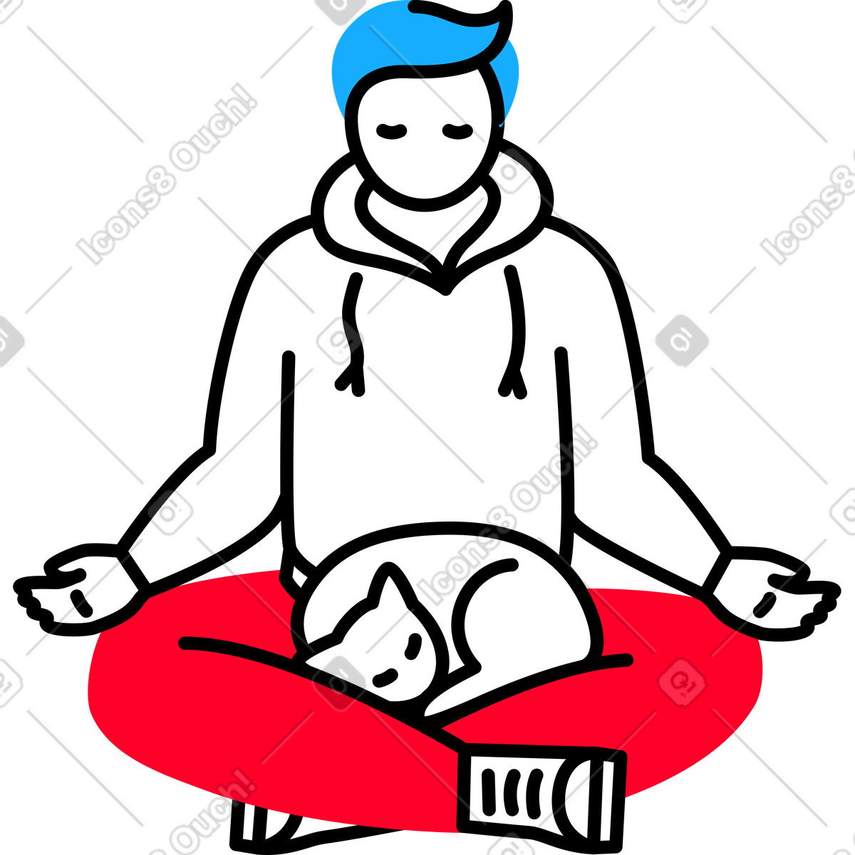 Ilustración Hombre sentado con gato en estilo Transistor a descargar en PNG y SVG