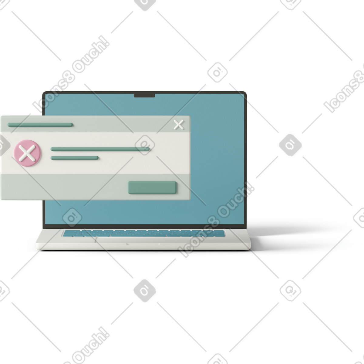 3D Casual life 스타일의 Error message on laptop background 일러스트레이션 PNG, SVG 다운로드