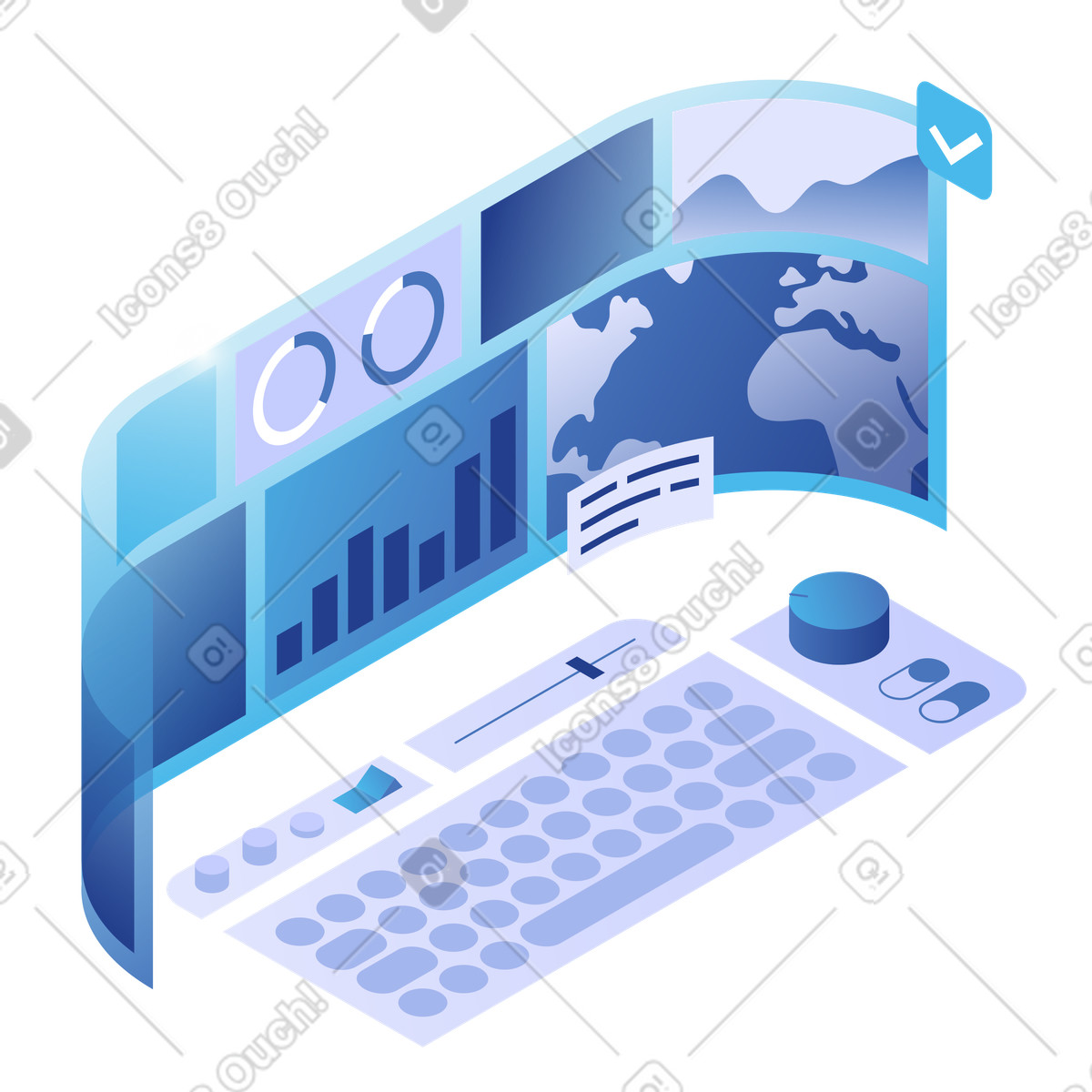 下载 Quantum 风格的 Data analytics dashboard interface with global map and performance charts 插画，支持 PNG、SVG 格式