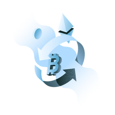 Cryptocurrency symbols with arrows indicating exchange - Concept style illustration