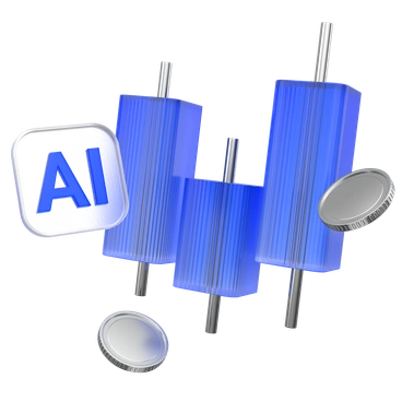 Candlestick chart with AI symbol - 3D Enterprise style illustration