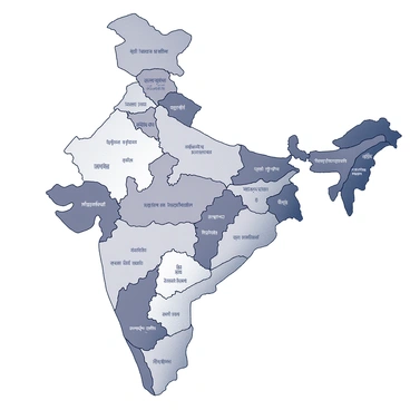 A detailed map of India featuring distinct regions, each outlined with clear borders. The map includes various ancient scripts and languages, such as Sanskrit, Tamil, and Brahmi, elegantly placed throughout to represent the cultural heritage of each major area. Key geographical landmarks, such as rivers, mountains, and cities, are illustrated with precision. The map's design emphasizes the historical significance of each region, showcasing a rich tapestry of India's linguistic diversity and ancient history.
