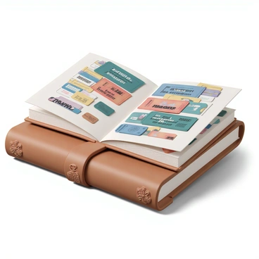 A leather-bound ticket book sitting on a wooden table. The cover of the book is embossed with intricate designs and has a warm, rich brown color. The pages of the book are filled with various tickets from around the world, showcasing a diverse range of colors and designs. Some tickets are from train journeys, while others are for concerts, museums, and events. Each ticket features unique typography and imagery, representing different cultures and experiences. The edges of the pages are slightly worn, indicating the book has been well-loved and frequently used.
