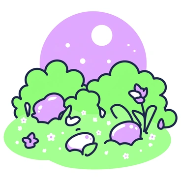 Cabochon gemstones glowing under moonlight in a nighttime garden