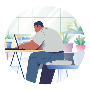 A contractor using a laptop to review digital plans at a café