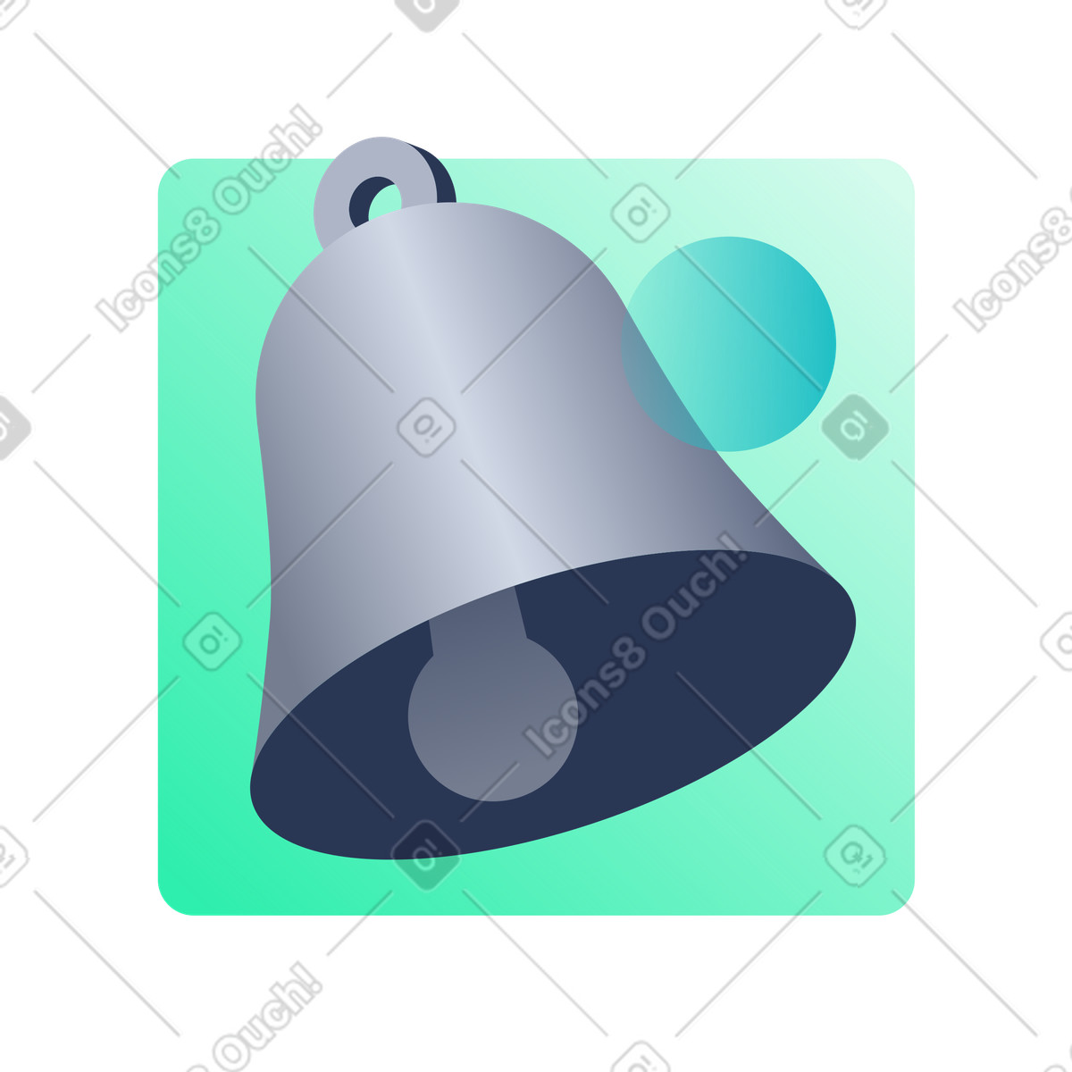 Metal notification bell icon, digital alert and online reminder illustration in Lucent style download in PNG, SVG