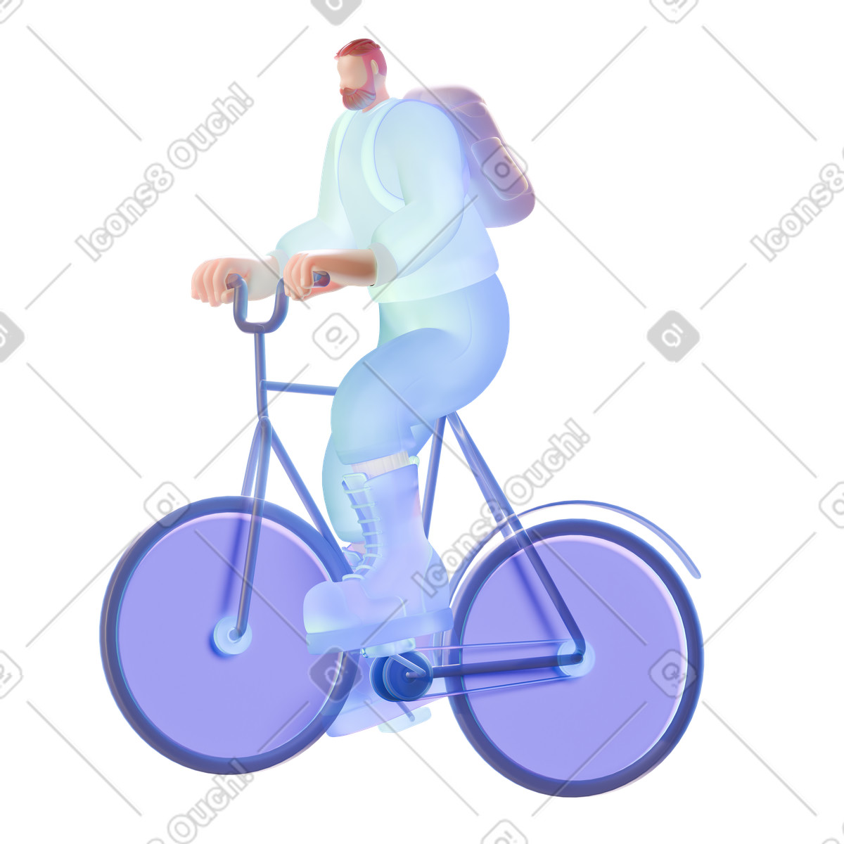 Lieferant mit rucksack fährt fahrrad-Illustration im 3D Airy-Stil als Download in PNG, SVG