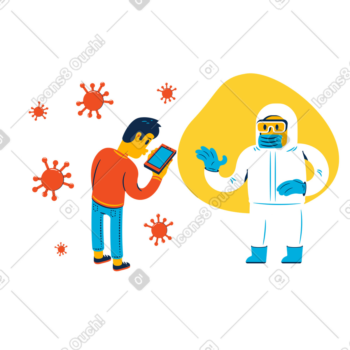 Flame スタイルの 男はcovidを持っています のイラストをPNG、SVG形式でダウンロード