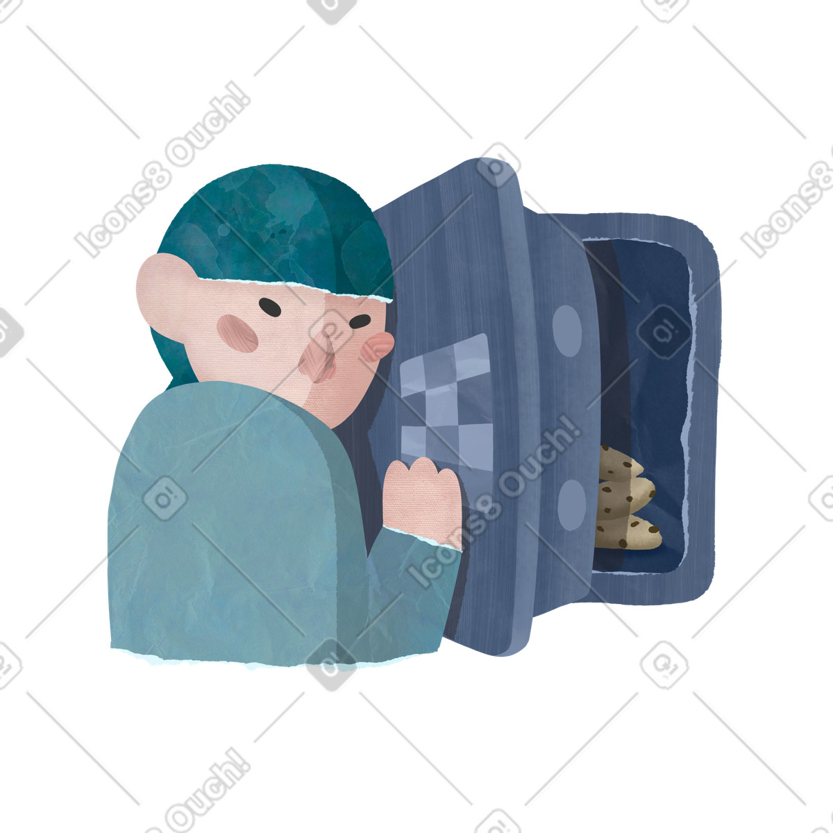 Person hiding cookies in safe illustration Papery style download PNG, SVG