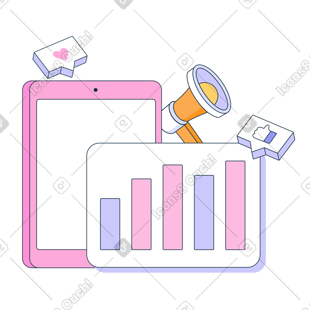 Content marketing and media publications animated illustration in GIF, Lottie (JSON), AE