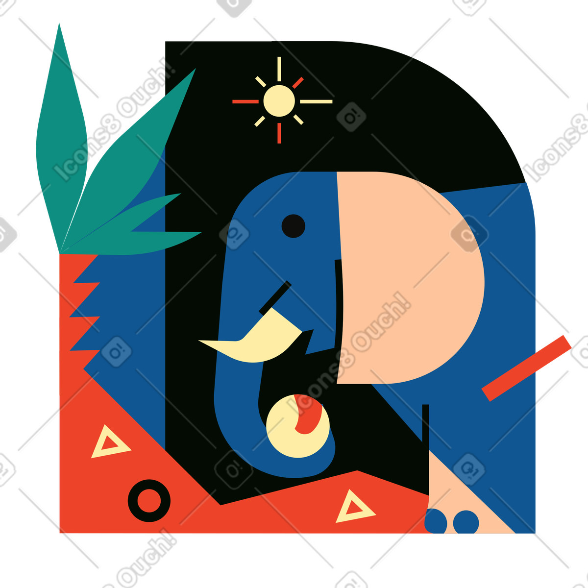 Elephant holding ball near tree illustration in Polar style download in PNG, SVG