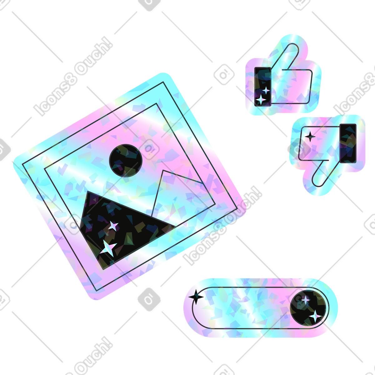 Holostickers スタイルの Liking or disliking photos on social media のイラストをPNG、SVG形式でダウンロード