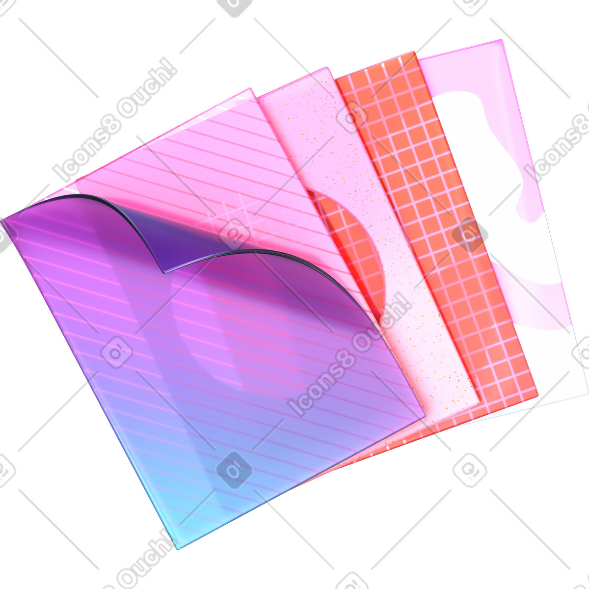 Plastic cards with different patterns illustration in 3D Glassy style download in PNG, SVG