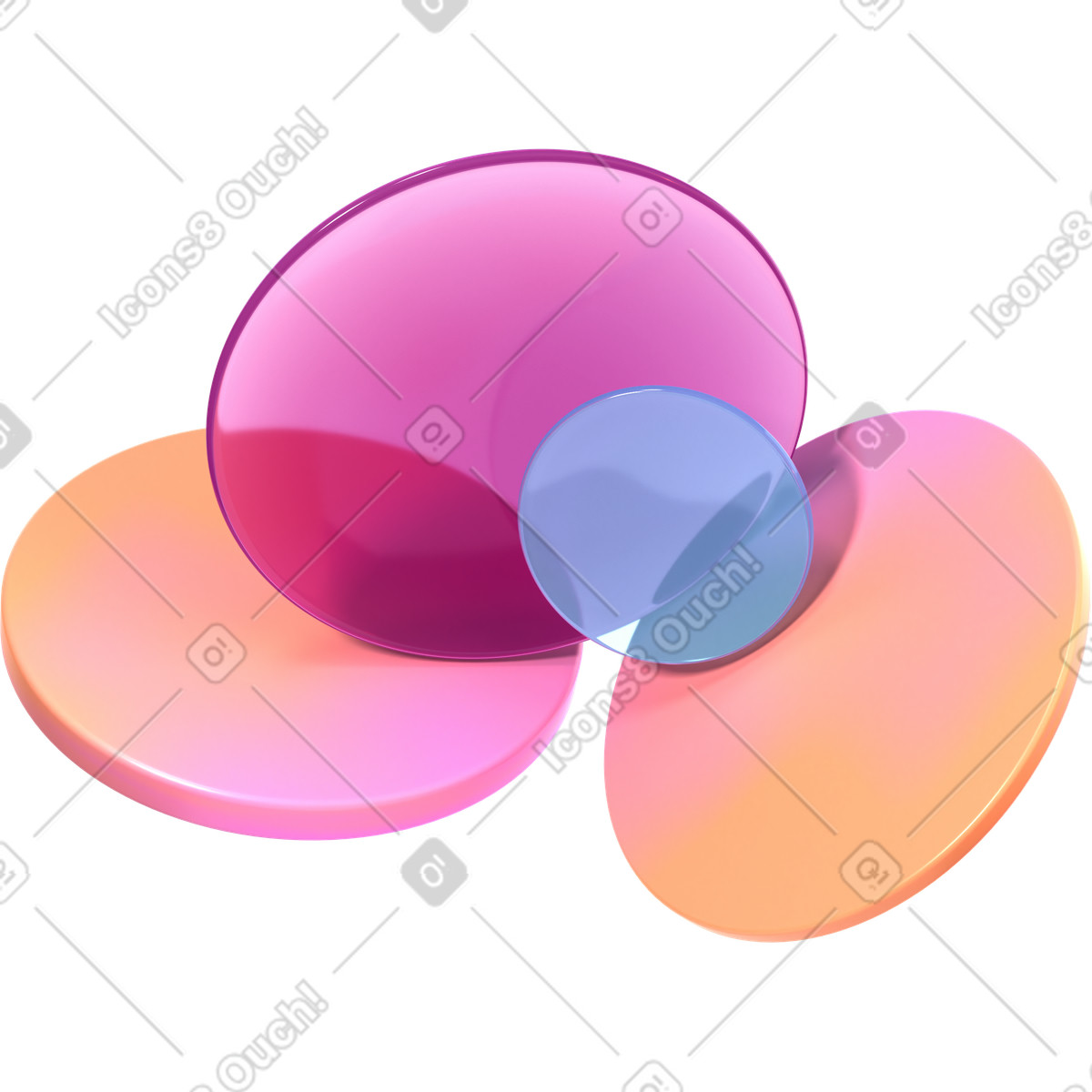Quattro lenti di colori diversi illustrazione in stile 3D Glassy scarica in PNG, SVG