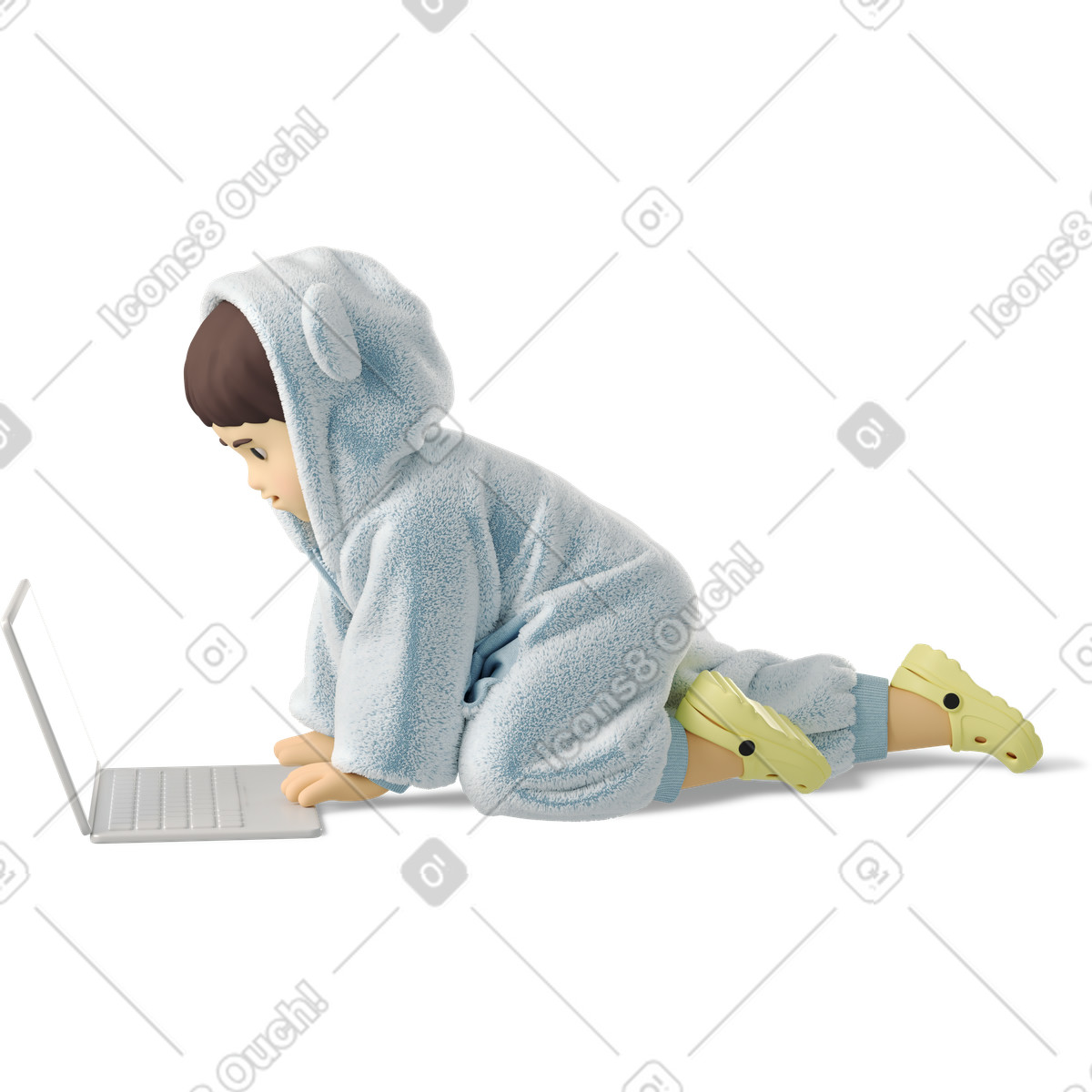 3D Business スタイルの Small child playing with a computer のイラストをPNG、SVG形式でダウンロード