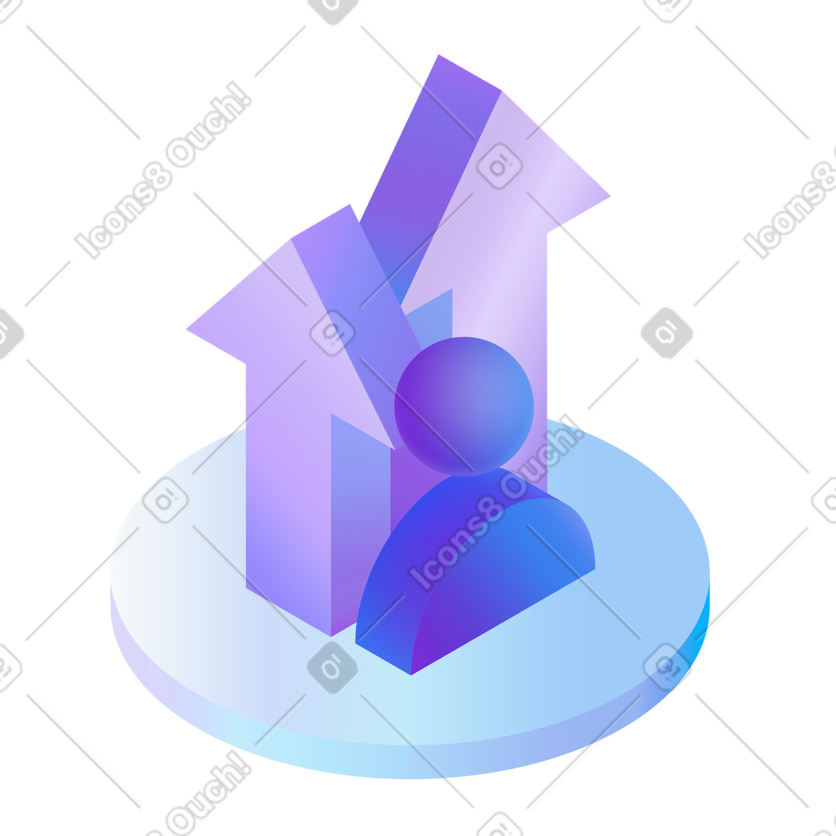 Career growth and development illustration featuring human icon and upward arrows clipart for ambition